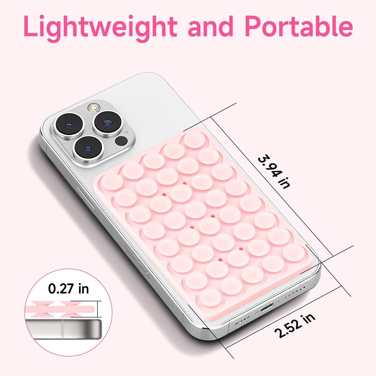 (2 Pack) Silicone Suction Cup Phone Case Mount Double Sided, Sticky Phone Grip with Higher Suction Power for Cell Phone, Hands-Free Phone Accessories for Selfies and Videos, Pink